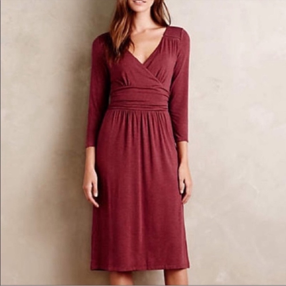 Anthropologie Maeve Galena Jersey Midi Dress in Wine Size Large Business Casual